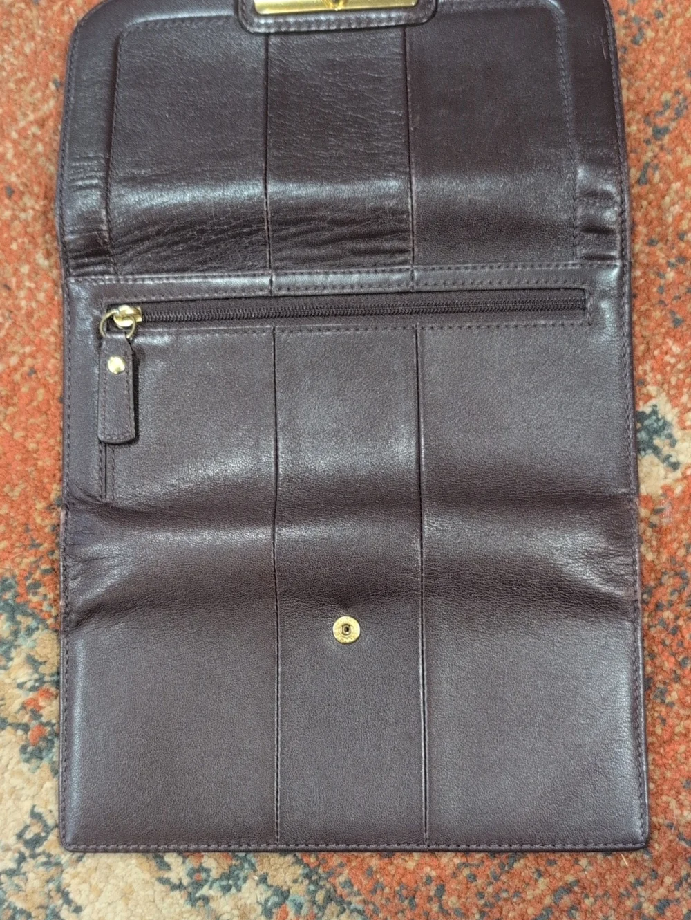 Coach Kristin Deep Brown  Smooth Leather Trifold Wallet with Gold Hardware